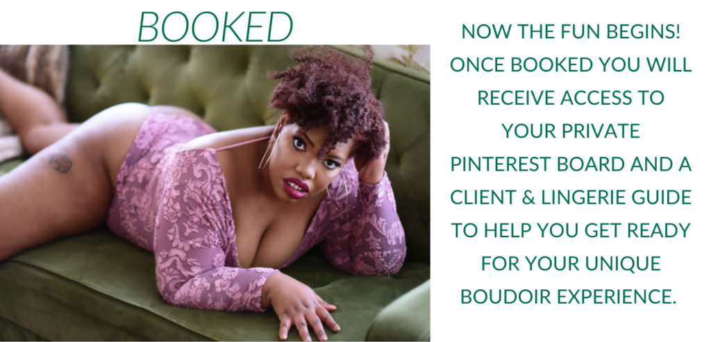 Black woman in pink lingerie laying on green sofa on her stomach 