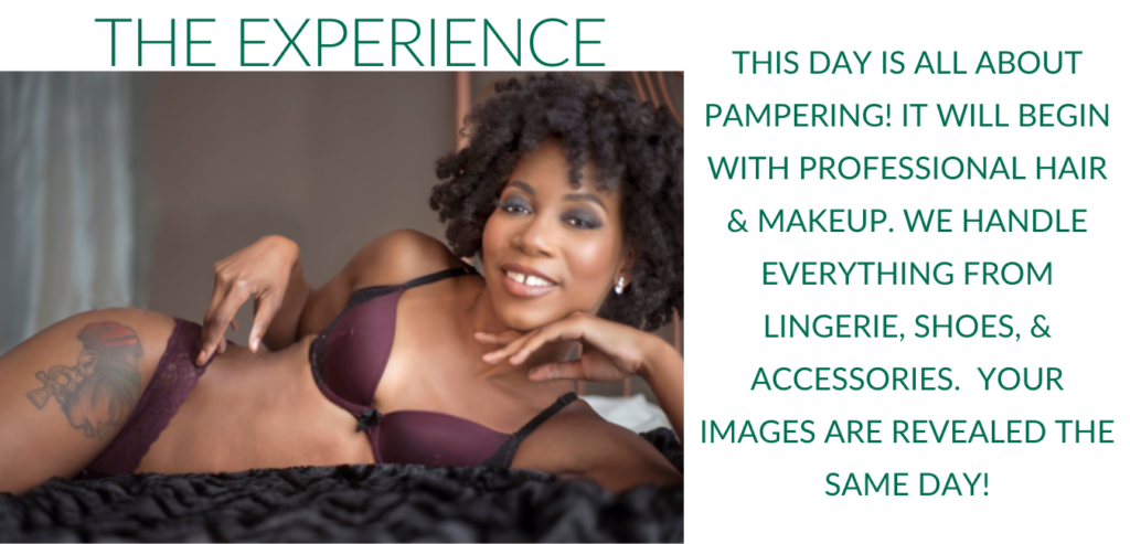 Black woman laying on her side in plum color bra and panty set. She is a tattoo on her thigh