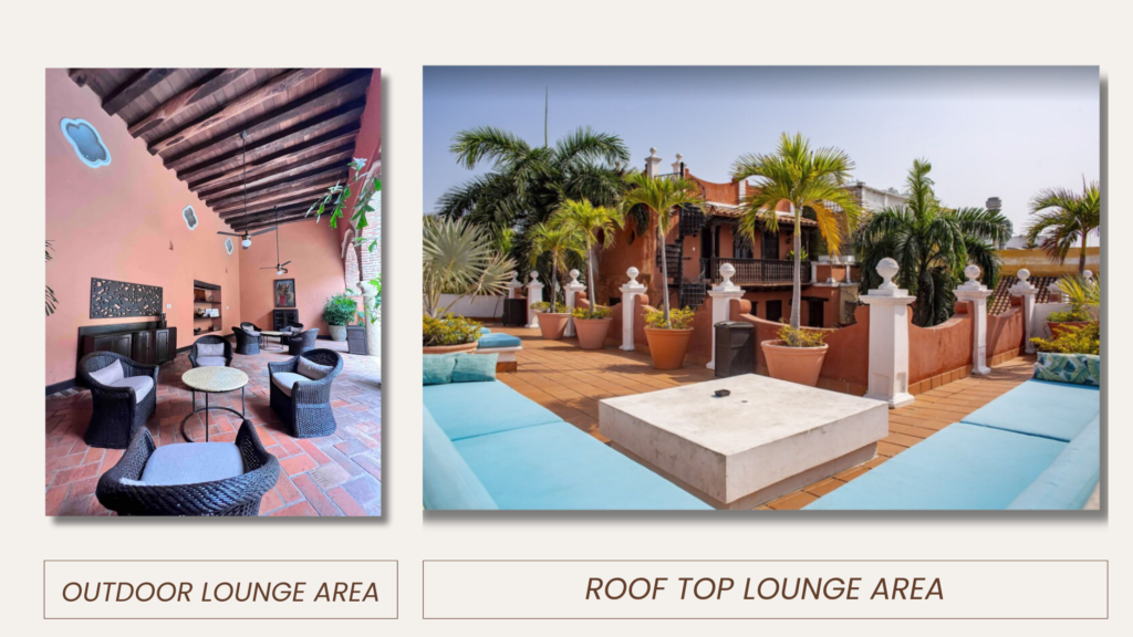 outdoor lounge area and rooftop lounge area