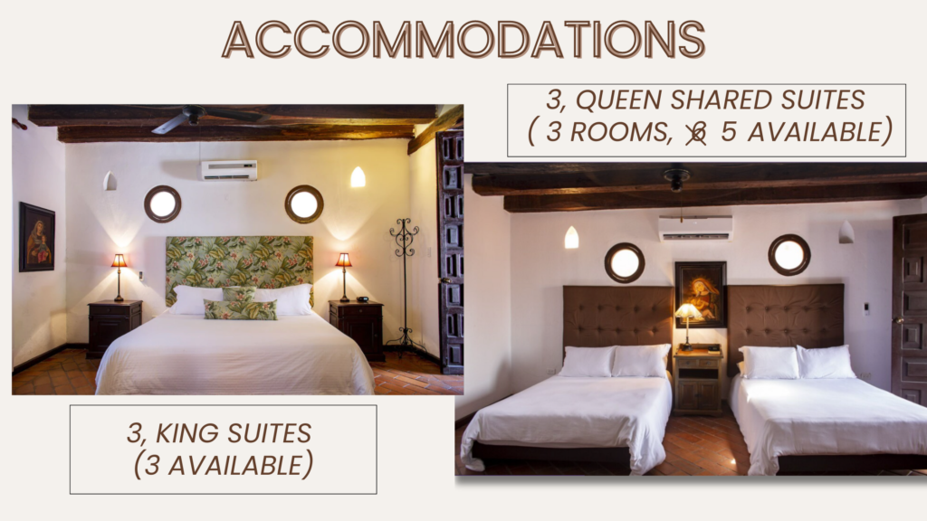 Accomodations 3, QUEEN SHARED SUITES ( 3 ROOMS, 5 AVAILABLE) 3, KING SUITES (3 AVAILABLE)